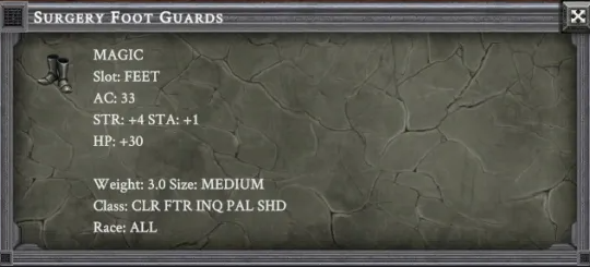 SURGERY FOOT GUARD in-game item card
